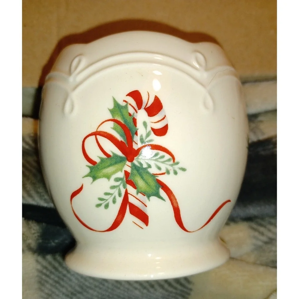 Lenox Holiday Candy Cane Votive Candle Holder Set 3 Ivory‎ Gold Trim Fine China